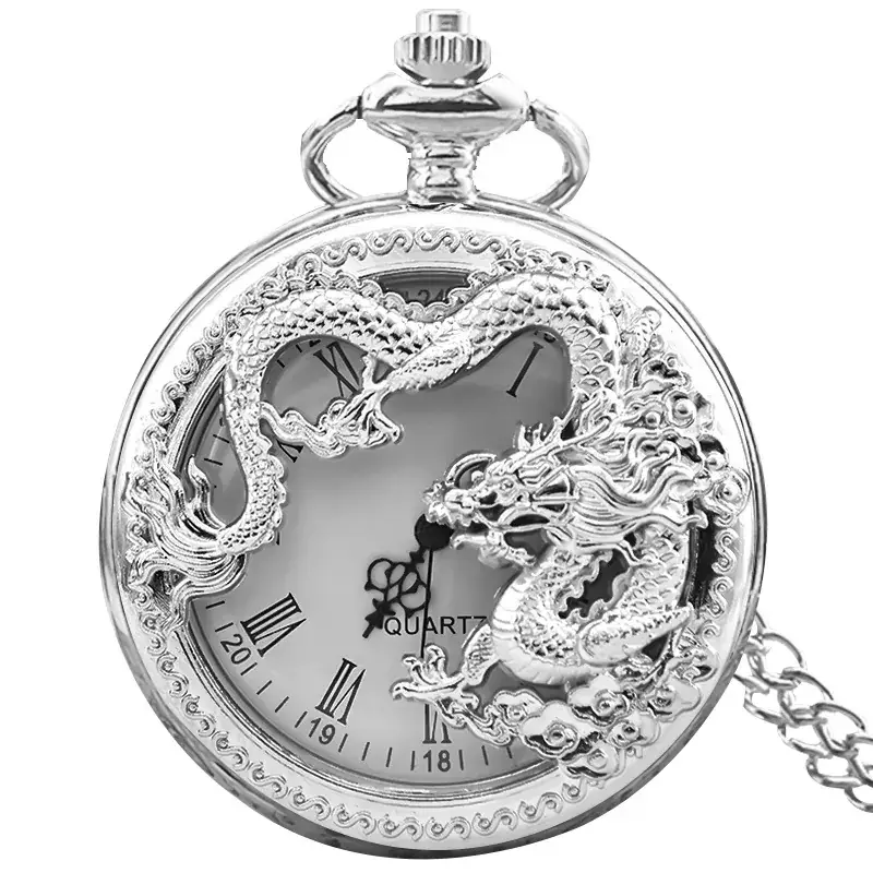 Retro Bronze Dragon Pocket Watch with Chain - Image 13