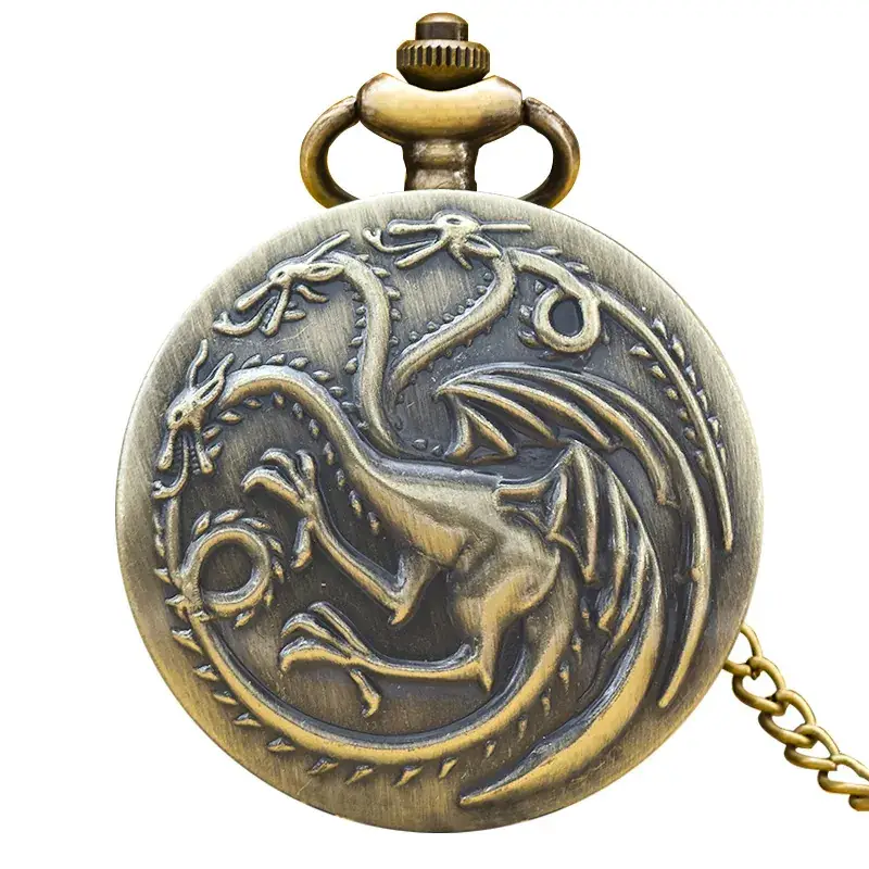 Retro Bronze Dragon Pocket Watch with Chain - Image 9