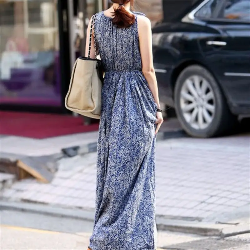 Bohemian Long Sleeve Floral Cotton Silk Dress for Women