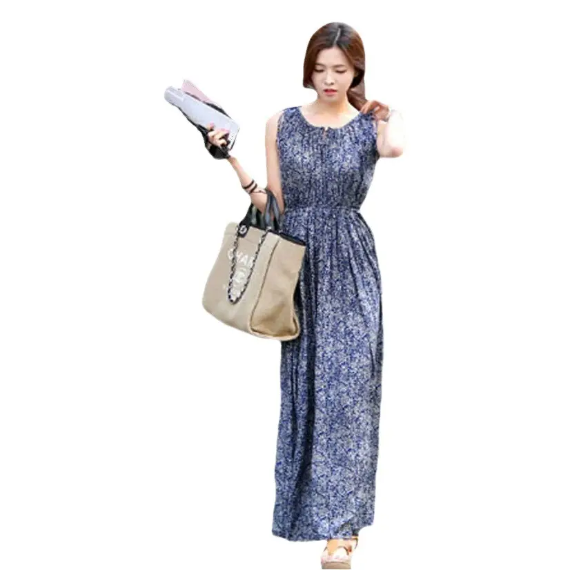 Bohemian Long Sleeve Floral Cotton Silk Dress for Women