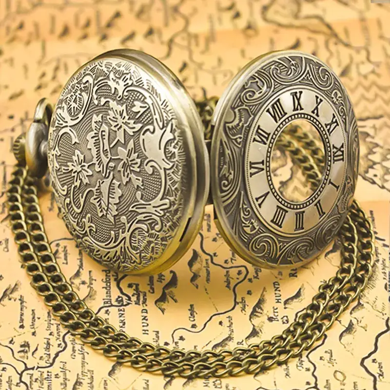 Bronze Roman Clock Pocket Watch with Flip Cover