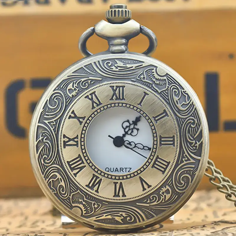Bronze Roman Clock Pocket Watch with Flip Cover
