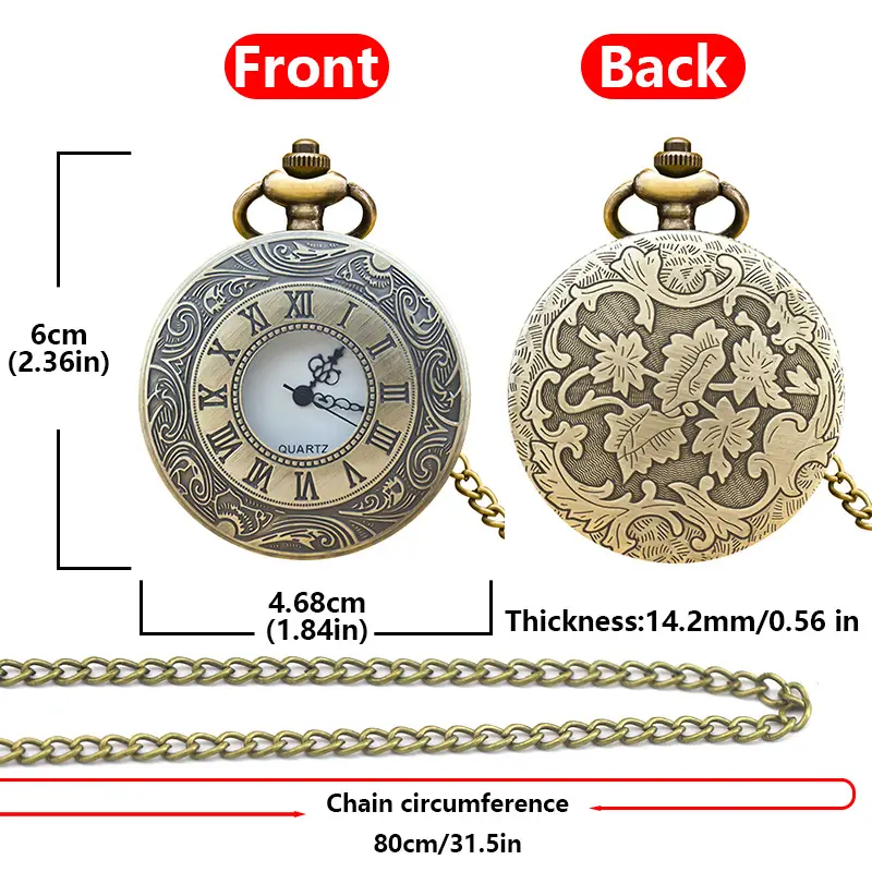 Bronze Roman Clock Pocket Watch with Flip Cover — feature 7
