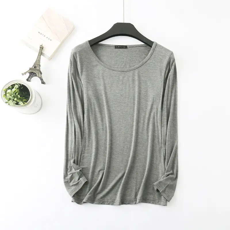 Long Sleeve T-Shirt Women's Grey Modal Slim Fit