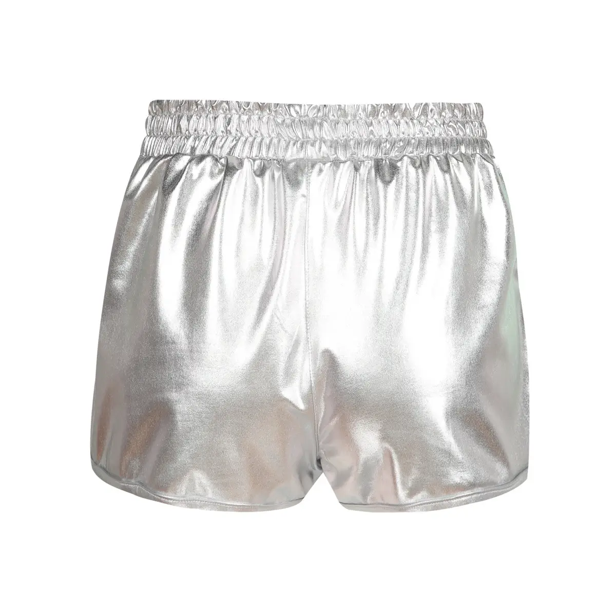 Women's Silver Leather Elastic Waist Shorts Eight Colors - Image 11