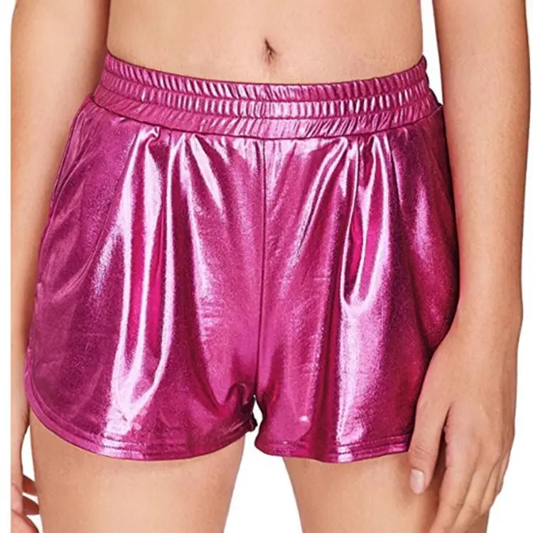 Women's Silver Leather Elastic Waist Shorts Eight Colors - Image 12