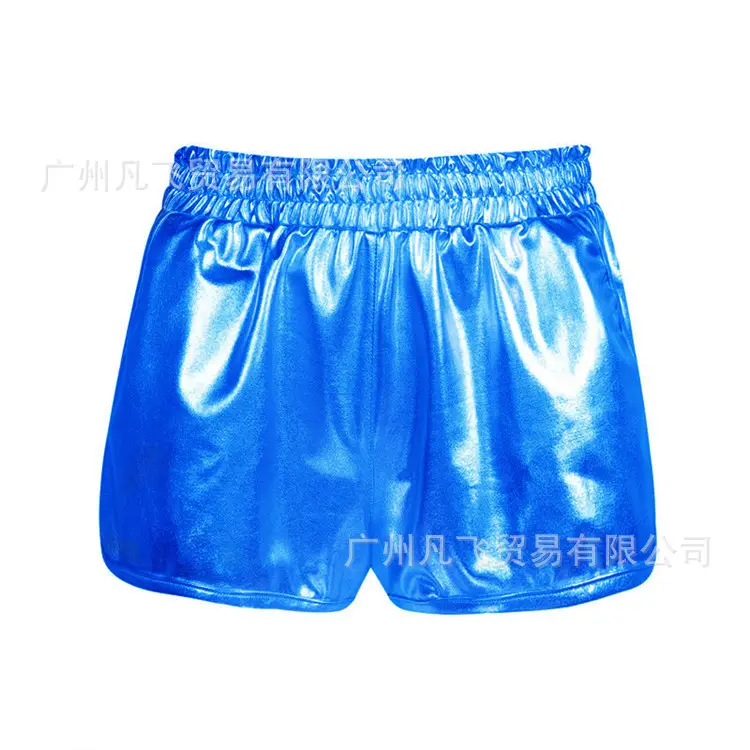Women's Silver Leather Elastic Waist Shorts Eight Colors - Image 3