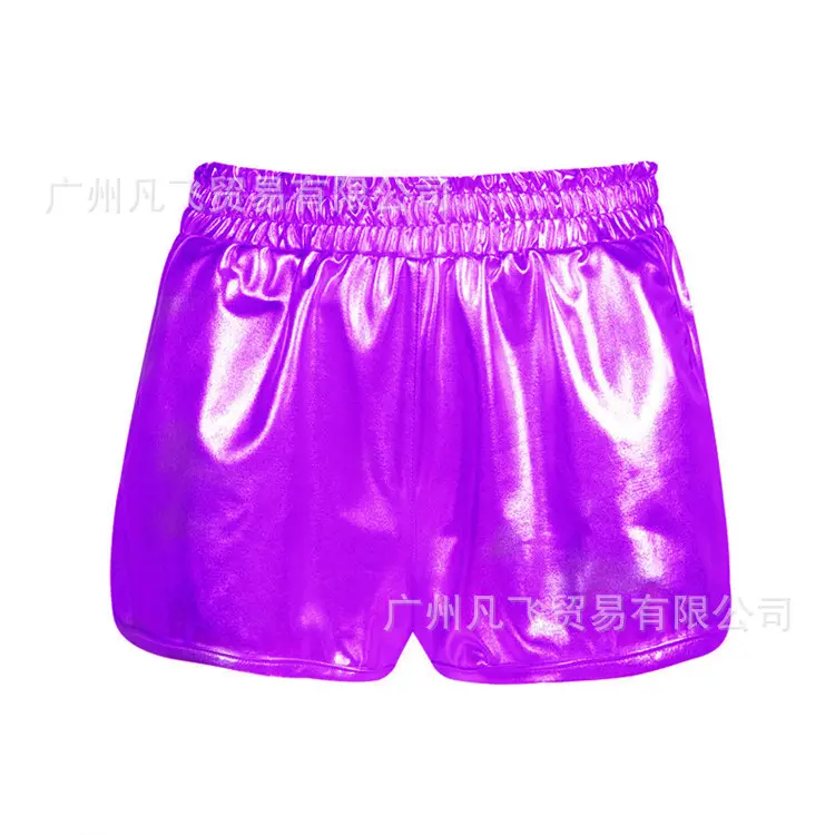 Women's Silver Leather Elastic Waist Shorts Eight Colors - Image 4
