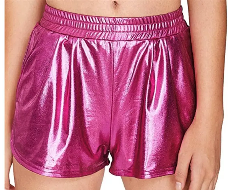 Women's Silver Leather Elastic Waist Shorts Eight Colors - Image 7