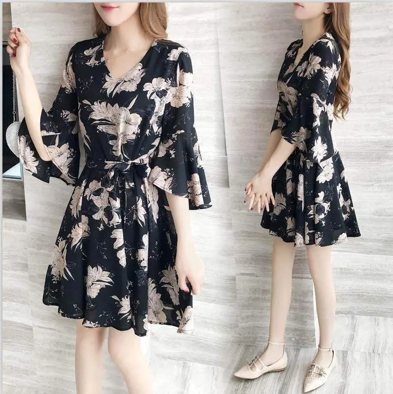 Women Floral Dress Black Summer 2019 - Image 2