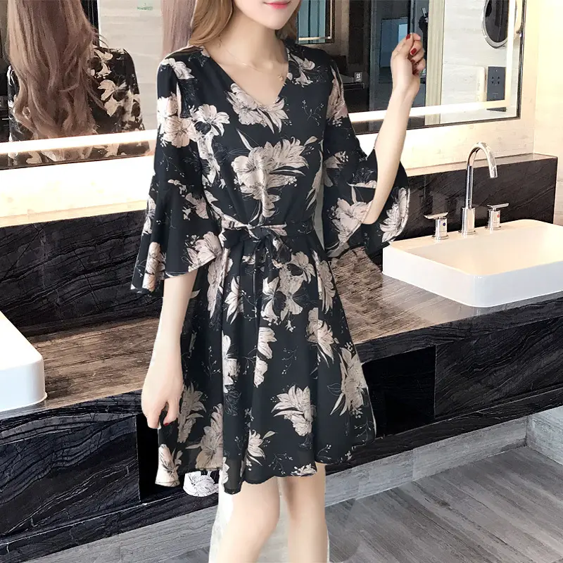 Women Floral Dress Black Summer 2019 - Image 3