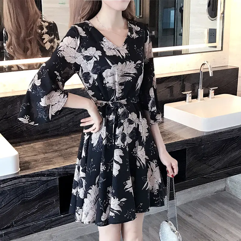 Women Floral Dress Black Summer 2019 - Image 4