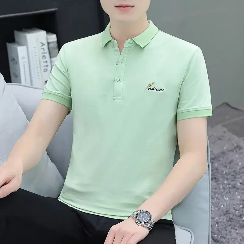 Men's White Polo T-Shirt Short Sleeve Lapel Bottoming