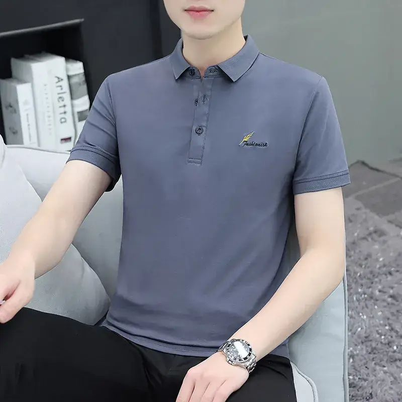 Men's White Polo T-Shirt Short Sleeve Lapel Bottoming