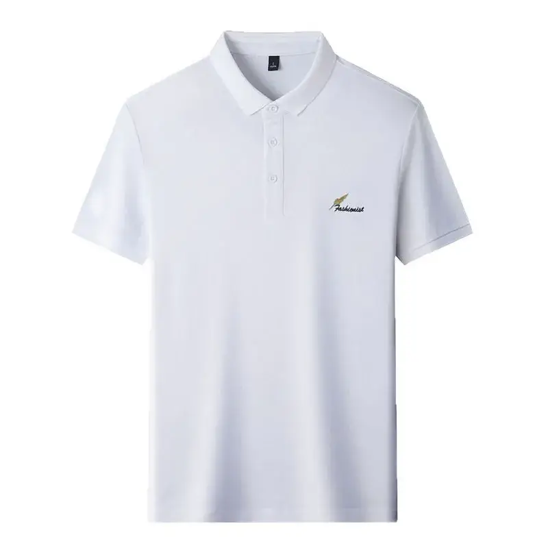 Men's White Polo T-Shirt Short Sleeve Lapel Bottoming