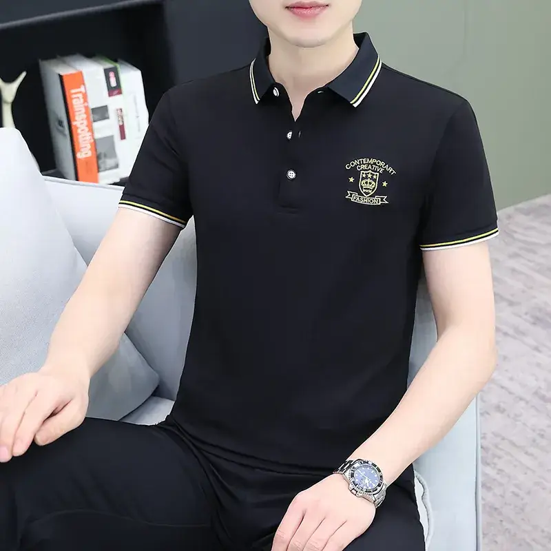 Men's White Polo T-Shirt Short Sleeve Lapel Bottoming