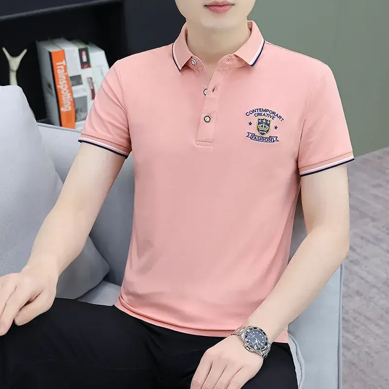 Men's White Polo T-Shirt Short Sleeve Lapel Bottoming