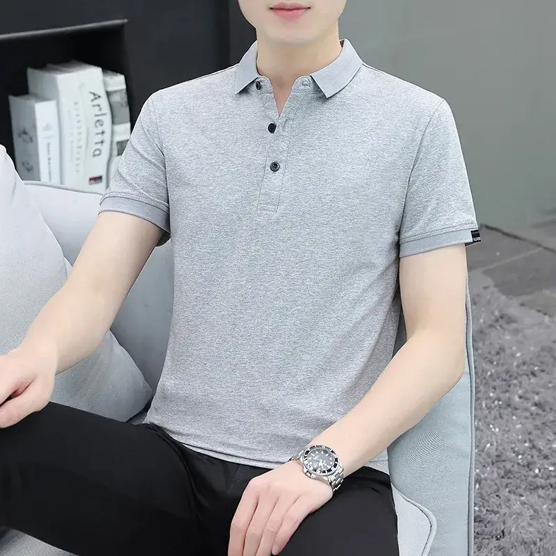 Men's White Polo T-Shirt Short Sleeve Lapel Bottoming