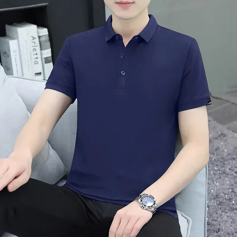 Men's White Polo T-Shirt Short Sleeve Lapel Bottoming