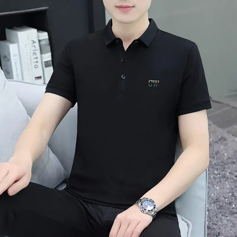 Men's White Polo T-Shirt Short Sleeve Lapel Bottoming