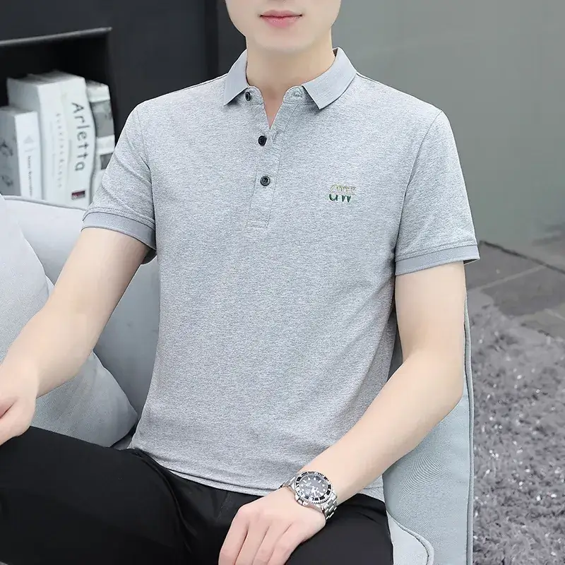 Men's White Polo T-Shirt Short Sleeve Lapel Bottoming