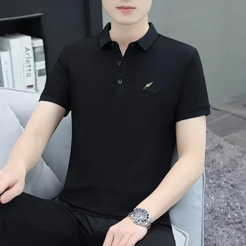 Men's White Polo T-Shirt Short Sleeve Lapel Bottoming