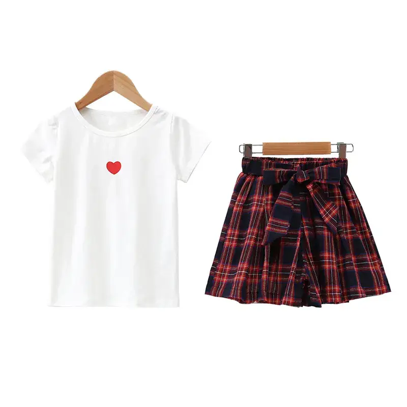 Girls Plaid Skirt Set White T-Shirt 2025 Summer - Image 5