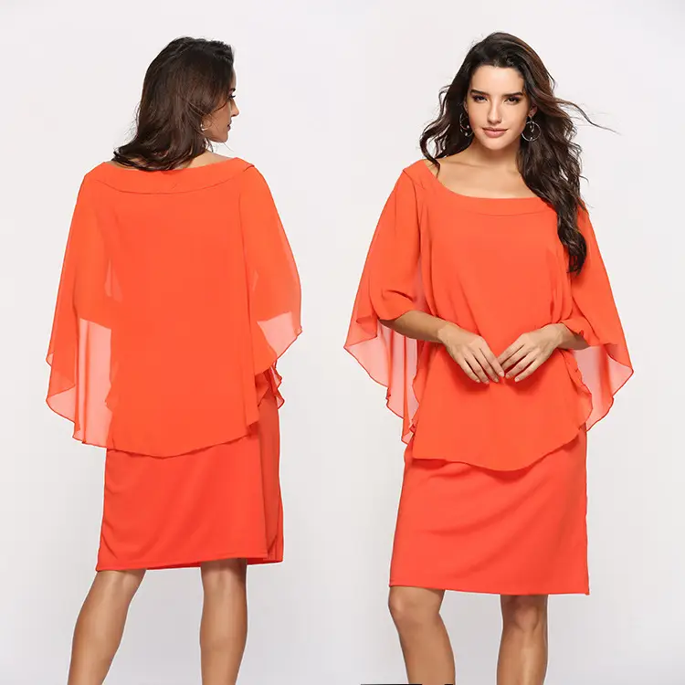 Blue Chiffon Plus Size Dress with Chiffon Skirt - Image 4