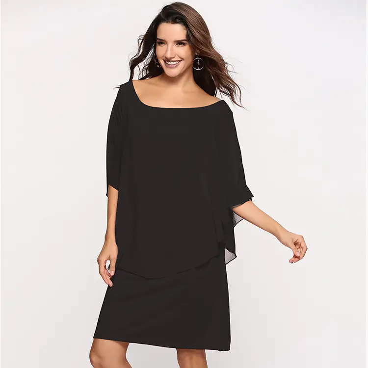 Blue Chiffon Plus Size Dress with Chiffon Skirt - Image 2