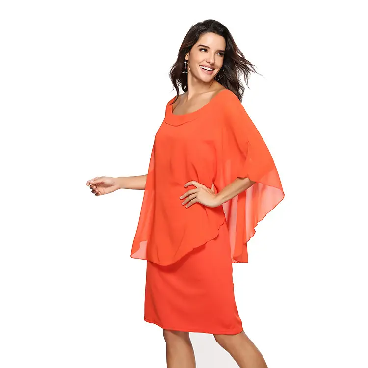 Blue Chiffon Plus Size Dress with Chiffon Skirt - Image 5
