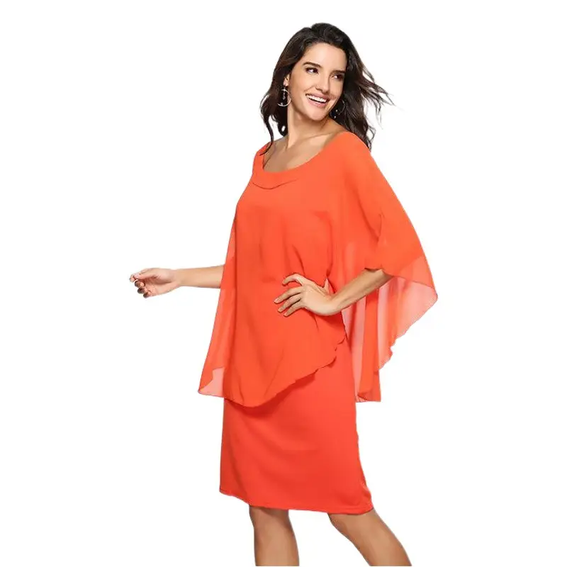 Blue Chiffon Plus Size Dress with Chiffon Skirt