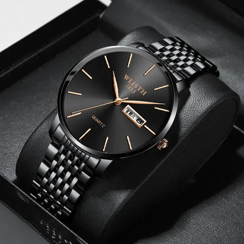 Men's Swiss Quartz Watch Blue Gold Band - Image 12