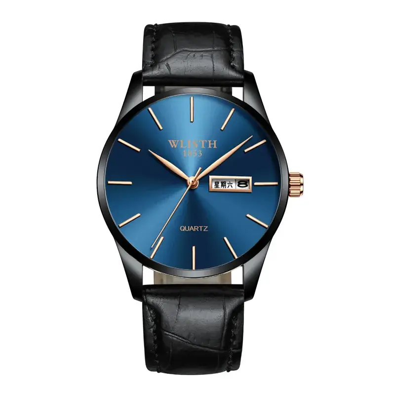 Men's Swiss Quartz Watch Blue Gold Band - Image 5