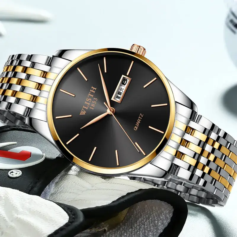 Men's Swiss Quartz Watch Blue Gold Band - Image 7
