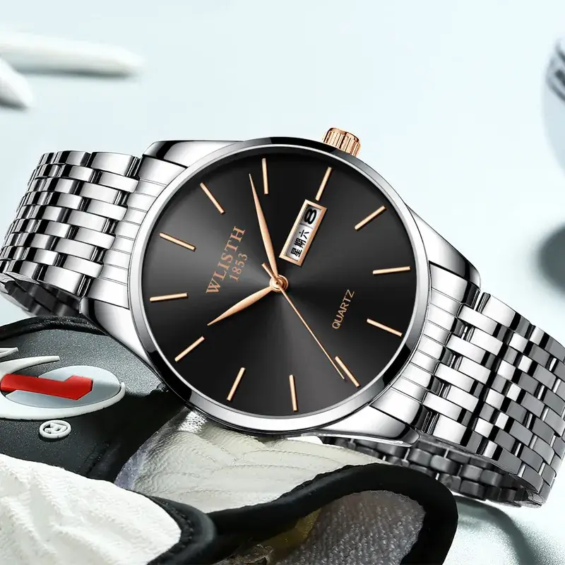 Men's Swiss Quartz Watch Blue Gold Band - Image 9