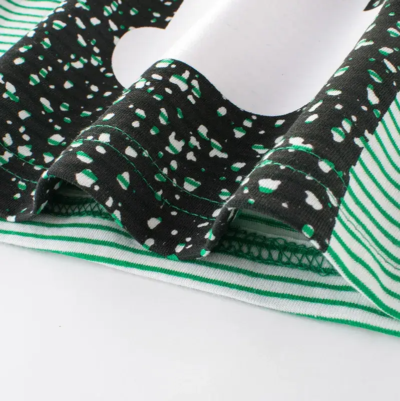 2024 Summer Kids T-Shirt Black Green Striped Animal Print - Image 2