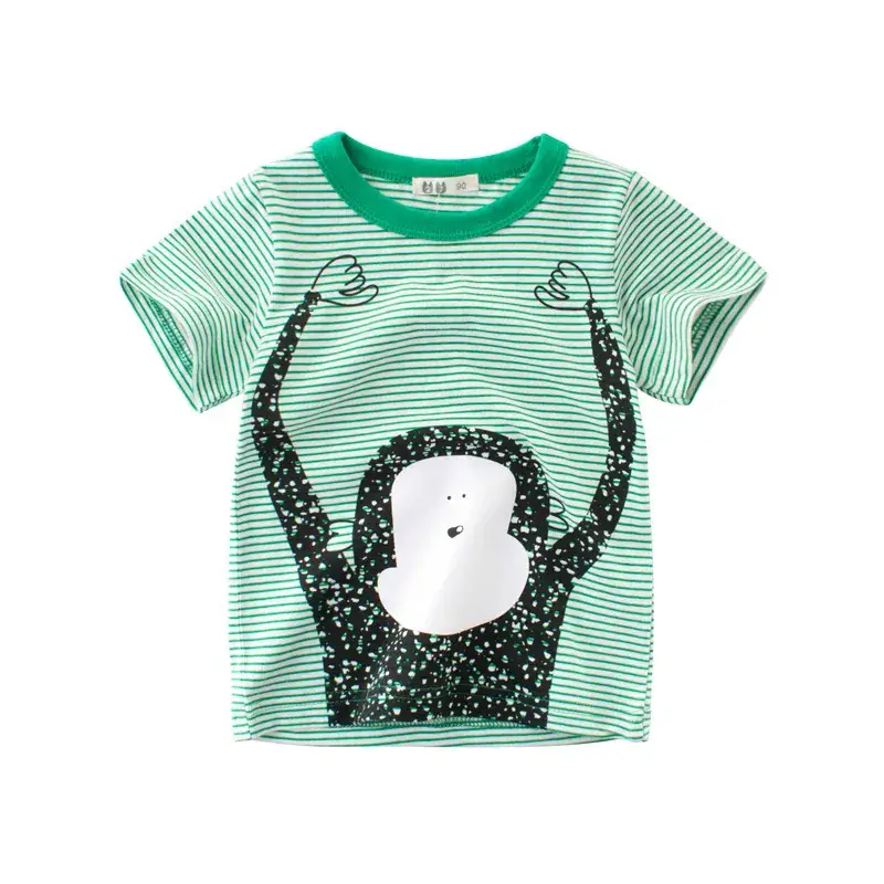 2024 Summer Kids T-Shirt Black Green Striped Animal Print