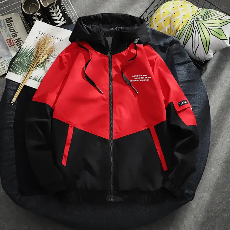 Red Black Hooded Windproof Jacket Single Windbreaker - Image 5