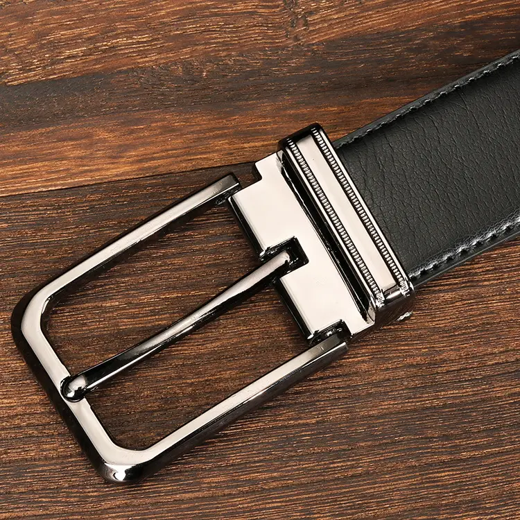 Men's Black Genuine Leather Business Pin Buckle Belt - Image 7