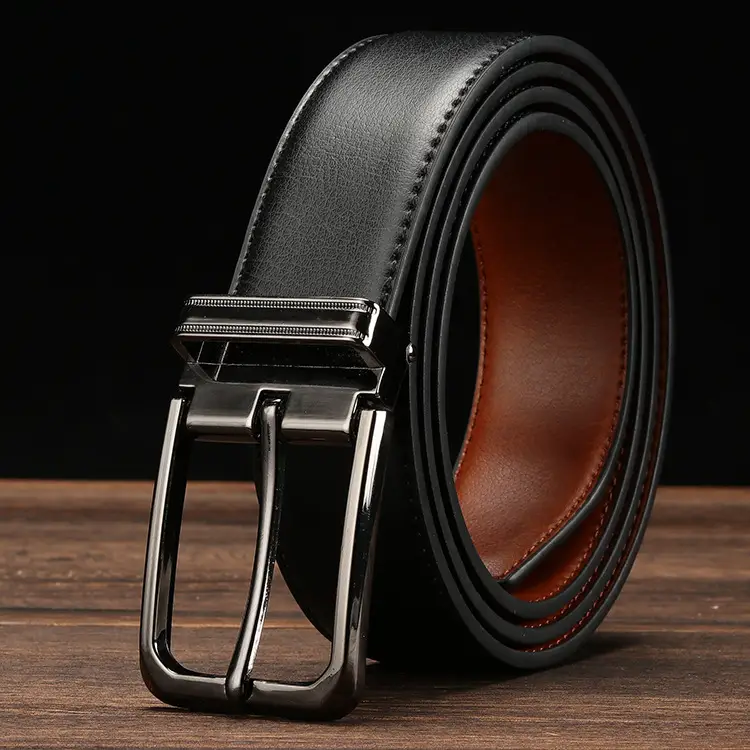 Men's Black Genuine Leather Business Pin Buckle Belt - Image 8