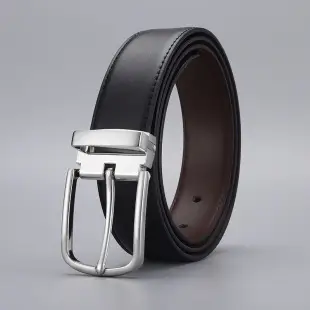 Men's Black Genuine Leather Business Pin Buckle Belt — feature 5