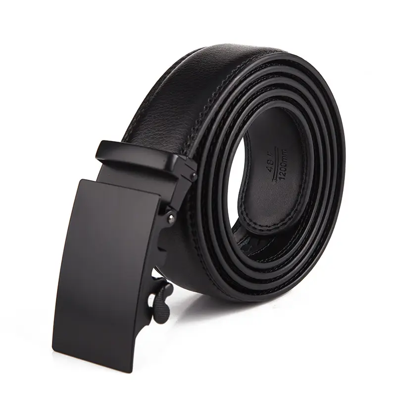 Men's Black Genuine Leather Belt with Automatic Buckle