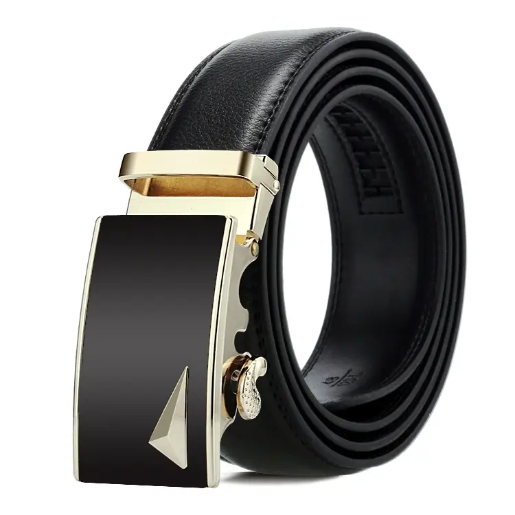 Men's Black Genuine Leather Belt with Automatic Buckle
