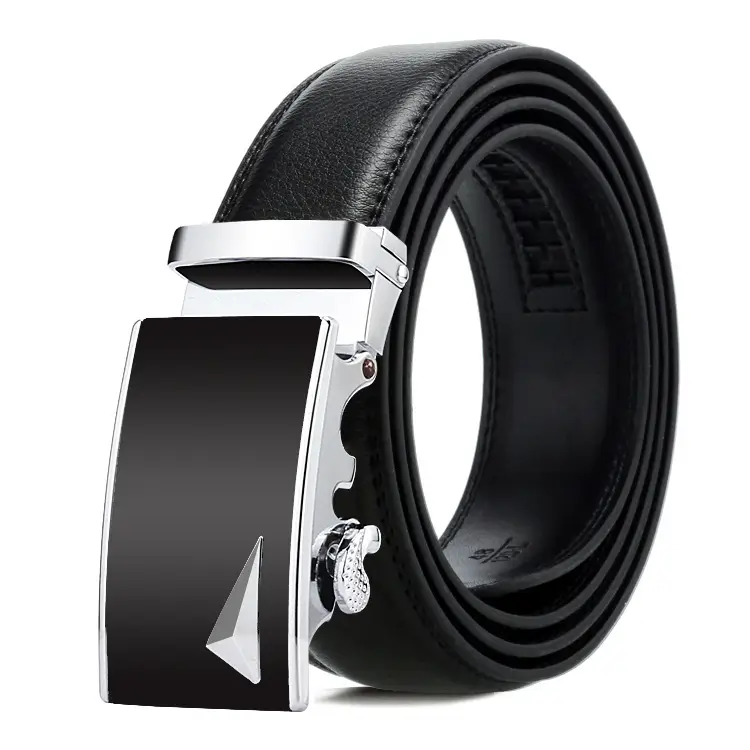 Men's Black Genuine Leather Belt with Automatic Buckle