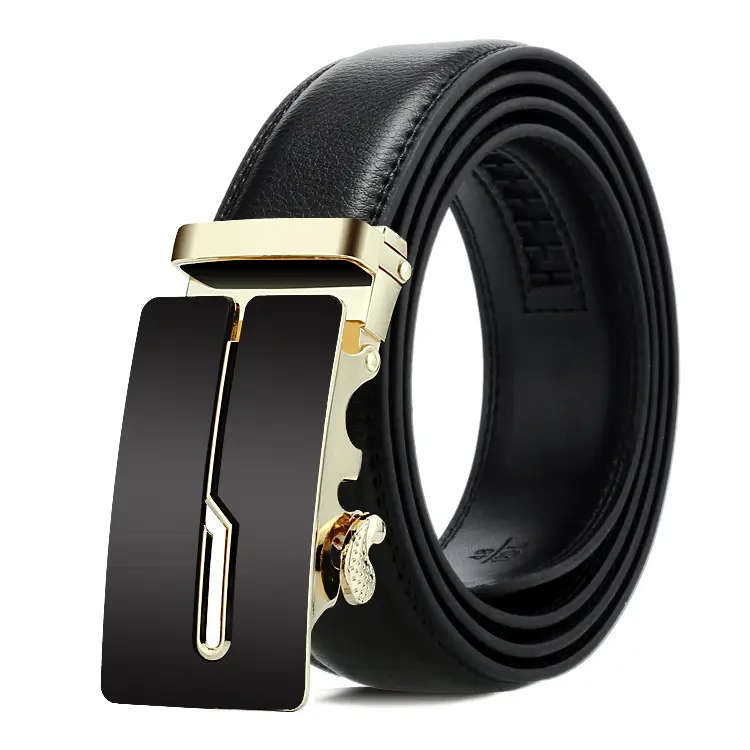Men's Black Genuine Leather Belt with Automatic Buckle