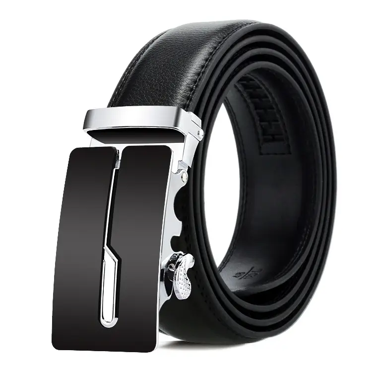 Men's Black Genuine Leather Belt with Automatic Buckle