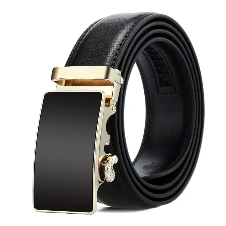 Men's Black Genuine Leather Belt with Automatic Buckle