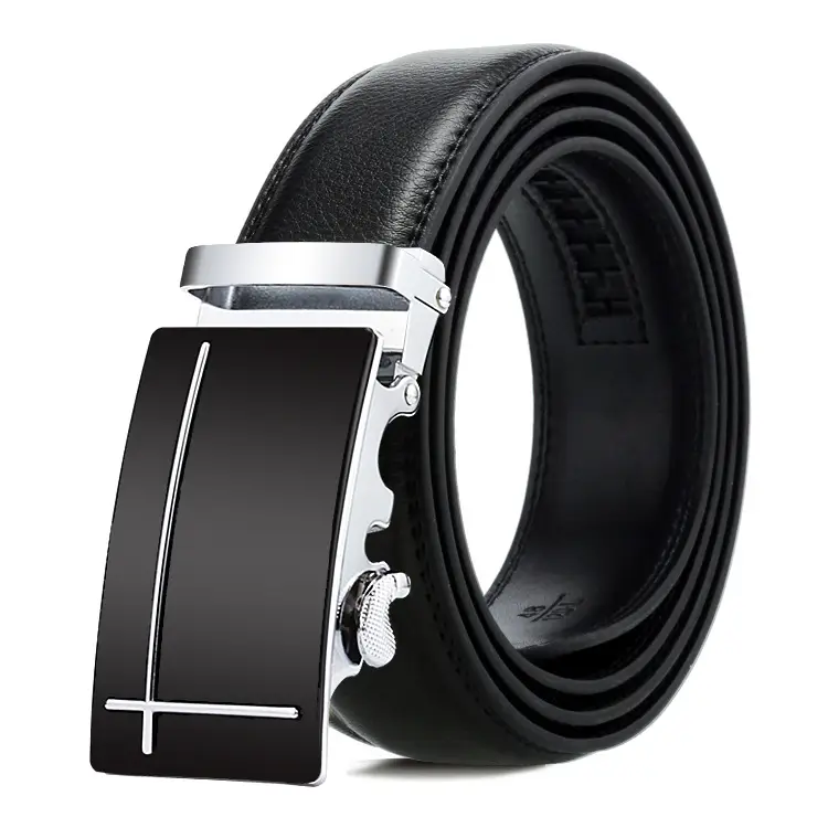 Men's Black Genuine Leather Belt with Automatic Buckle