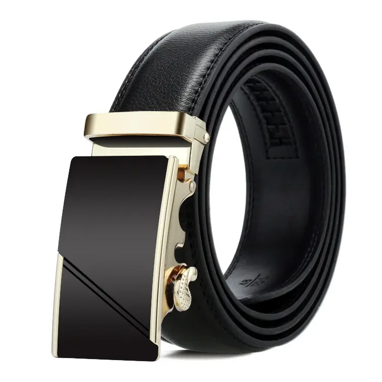 Men's Black Genuine Leather Belt with Automatic Buckle