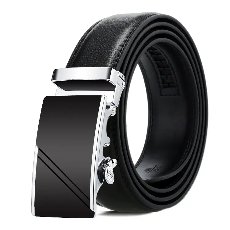 Men's Black Genuine Leather Belt with Automatic Buckle